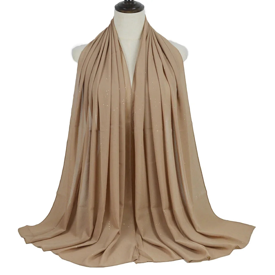 180*75cm Bronzing Muslim Chiffon Hijab Shawls Scarf Women Solid Color Head Wraps Women Hijabs Scarves Ladies Foulard Femme Veil