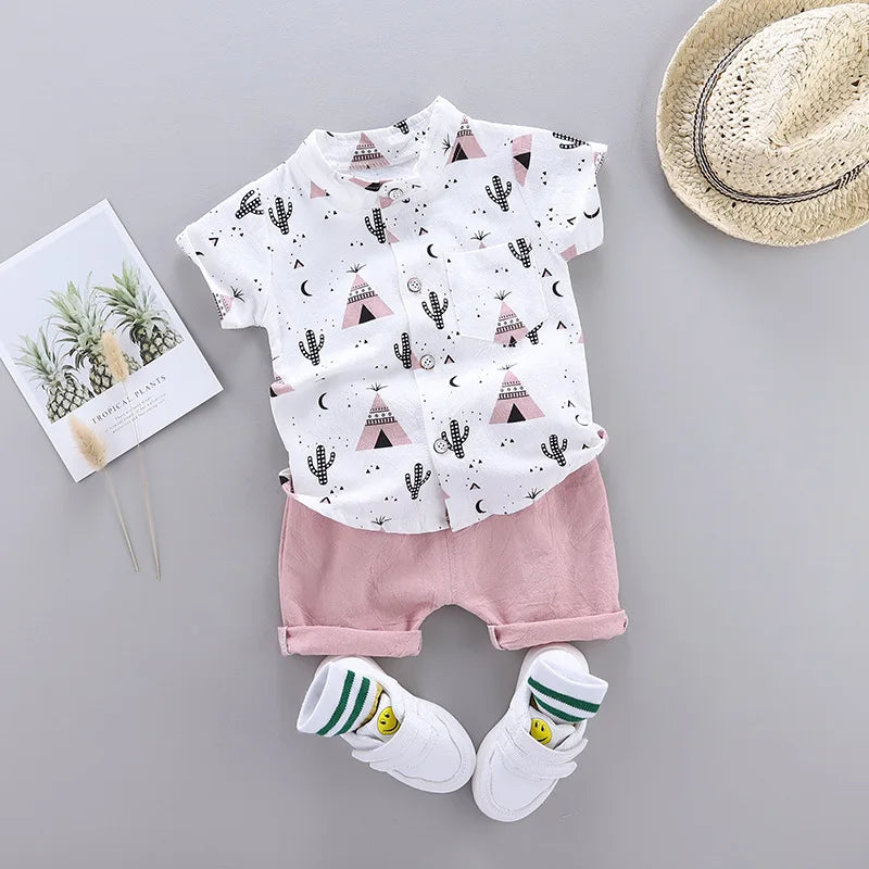 Baby Boys Summer Outfits 2025 New Cotton Short Sleeve 2-Piece Set Breathable Lightweight Casual Clothes for Infant Toddler Kids
