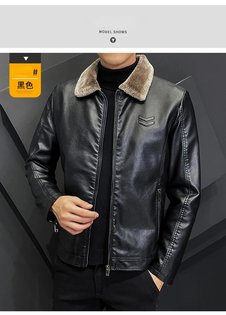 Brand Leather Jacket Men's Winter Motorcycle Clothes Leanther Jacket .