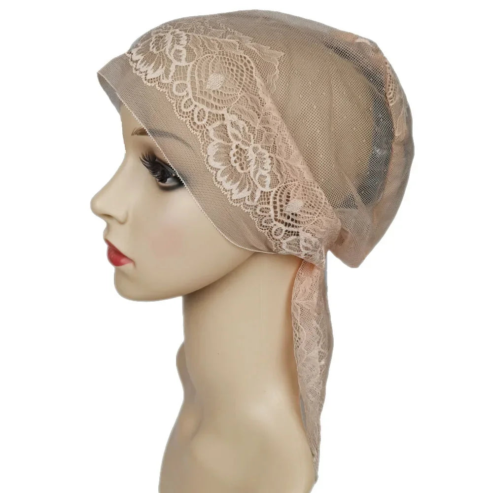 Muslim Women Head Scarf Lace Flower Underscarf Elastic Hijab  Cover Headwrap Chemo Cap Islam Headband Bonnet Turbante Mujer