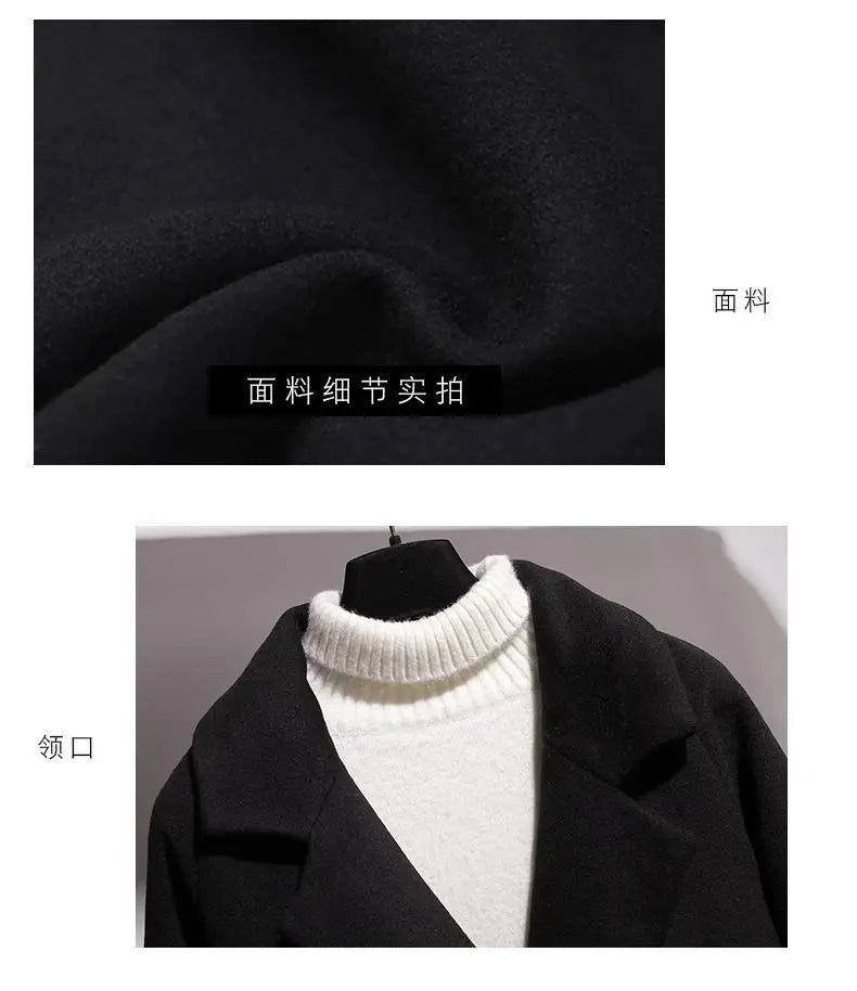 Black Woolen Coat Women's Mid Length New Style .