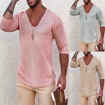 Summer Thin Style Slim Sweaters Casual Mens Clothing Knitting Tops.