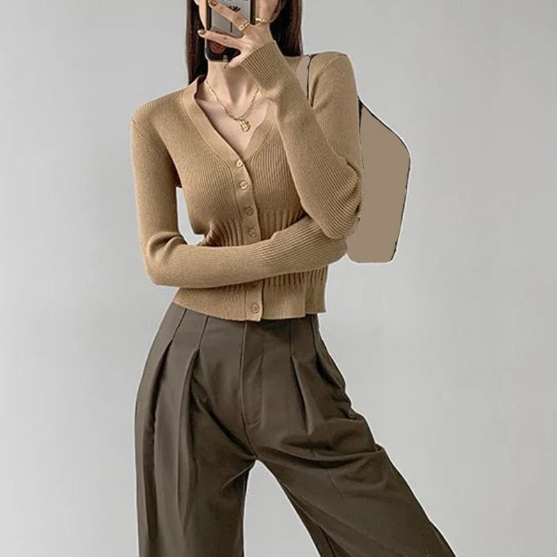 Rimocy Women's V Neck Cropped Cardigan Korean .