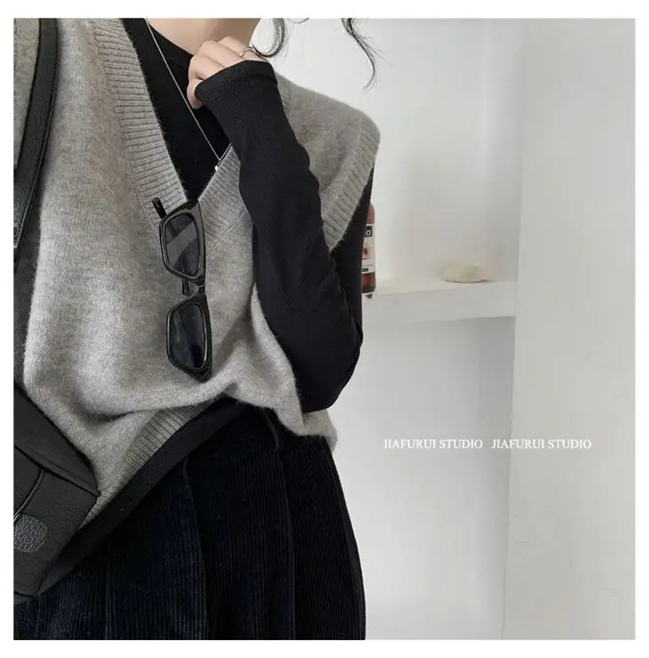 Sleeveless Knitted Sweater Vests Women Casual Solid Loose Outerwear .
