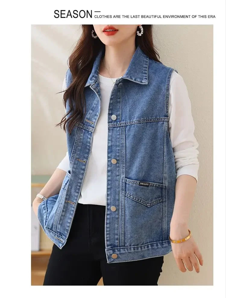 Casual Denim Vest for Women in Spring and Autumn .