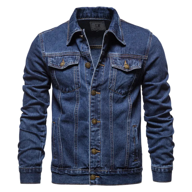 Autumn Men Solid Denim Jackets Fashion Motorcycle Vintage Jeans Jackets.