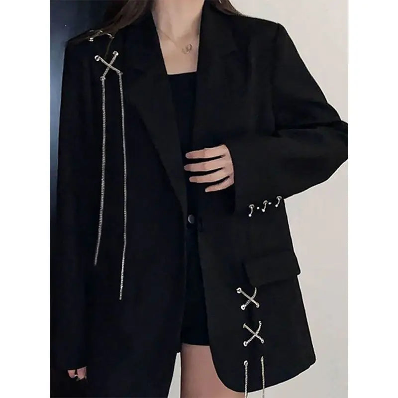 Black Blazer Women Clothing Ropa Mujer Streetwear .