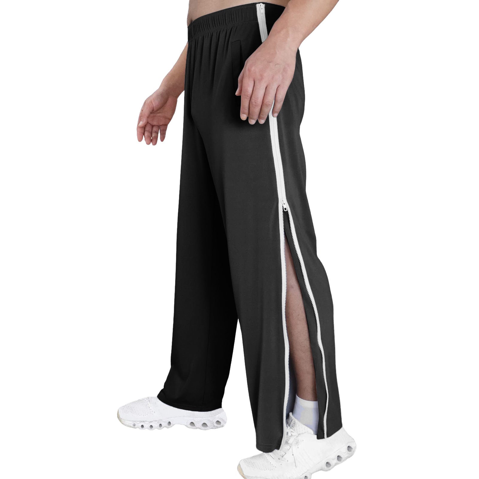 Men Athletic Pants, Elastic Waist Zip-up Trousers Casual Pants.