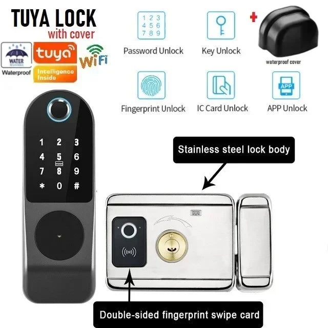 TUYA WIFI Smart Door Locks Fingerprint Lock Outdoor Waterproof Gate Locks .
