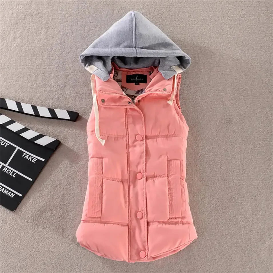 Winter Fashion Cotton Vest Women Hooded Collar Casual Coat .