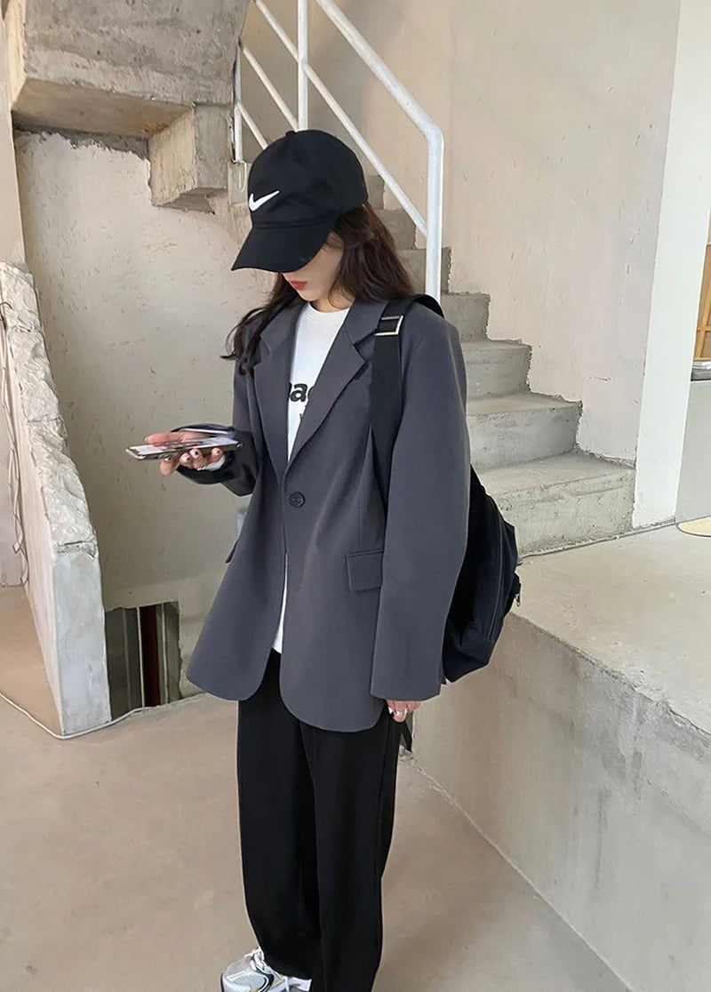 Jmprs Harajuku Grey Blazer Coat Women Korean .