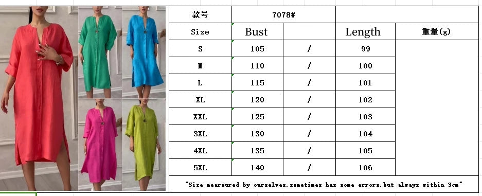 Loose V-neck Two Side Slit Pullover Dress Women's  Fahion./MH