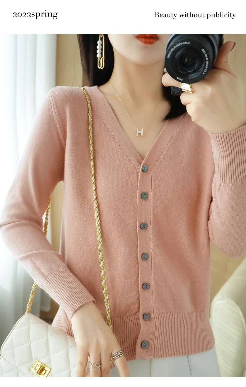 Cashmere Knit Cardigan V-Neck Solid Color Fashion High-Grade Comfortable.