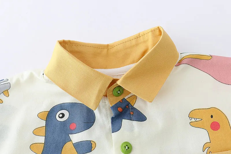 Children Print Dinosaur Shirts Denim Shorts 2Pcs/Set Kids Fashion .