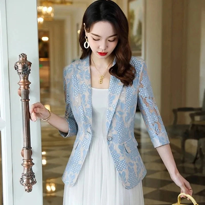 New Summer Thin Small Suit Jacket Lace Hollowed Blazer Lady.