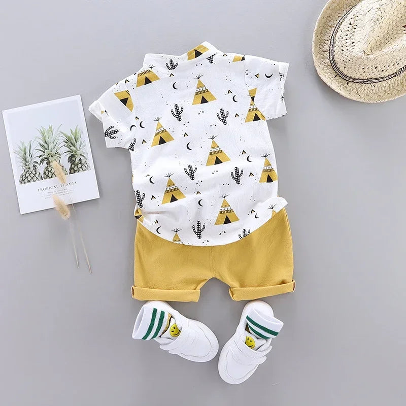 Baby Boys Summer Outfits 2025 New Cotton Short Sleeve 2-Piece Set Breathable Lightweight Casual Clothes for Infant Toddler Kids