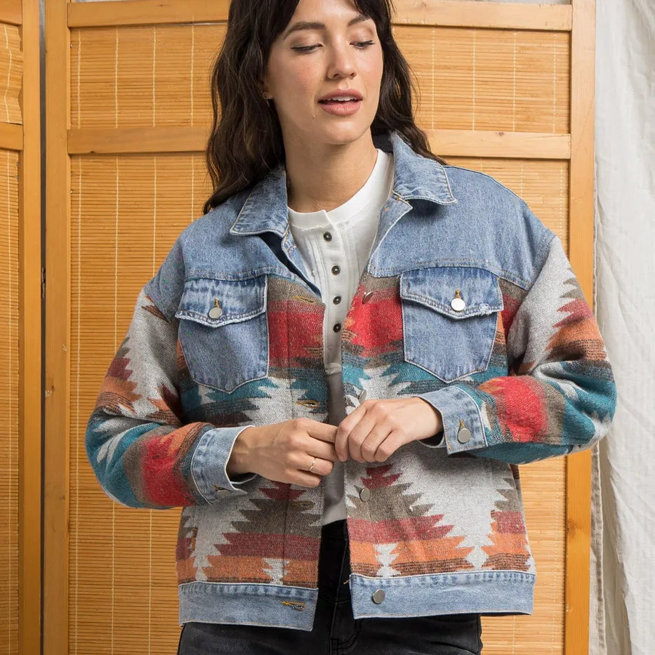 Europe and The United States Long Sleeve Lapel Loose Denim .