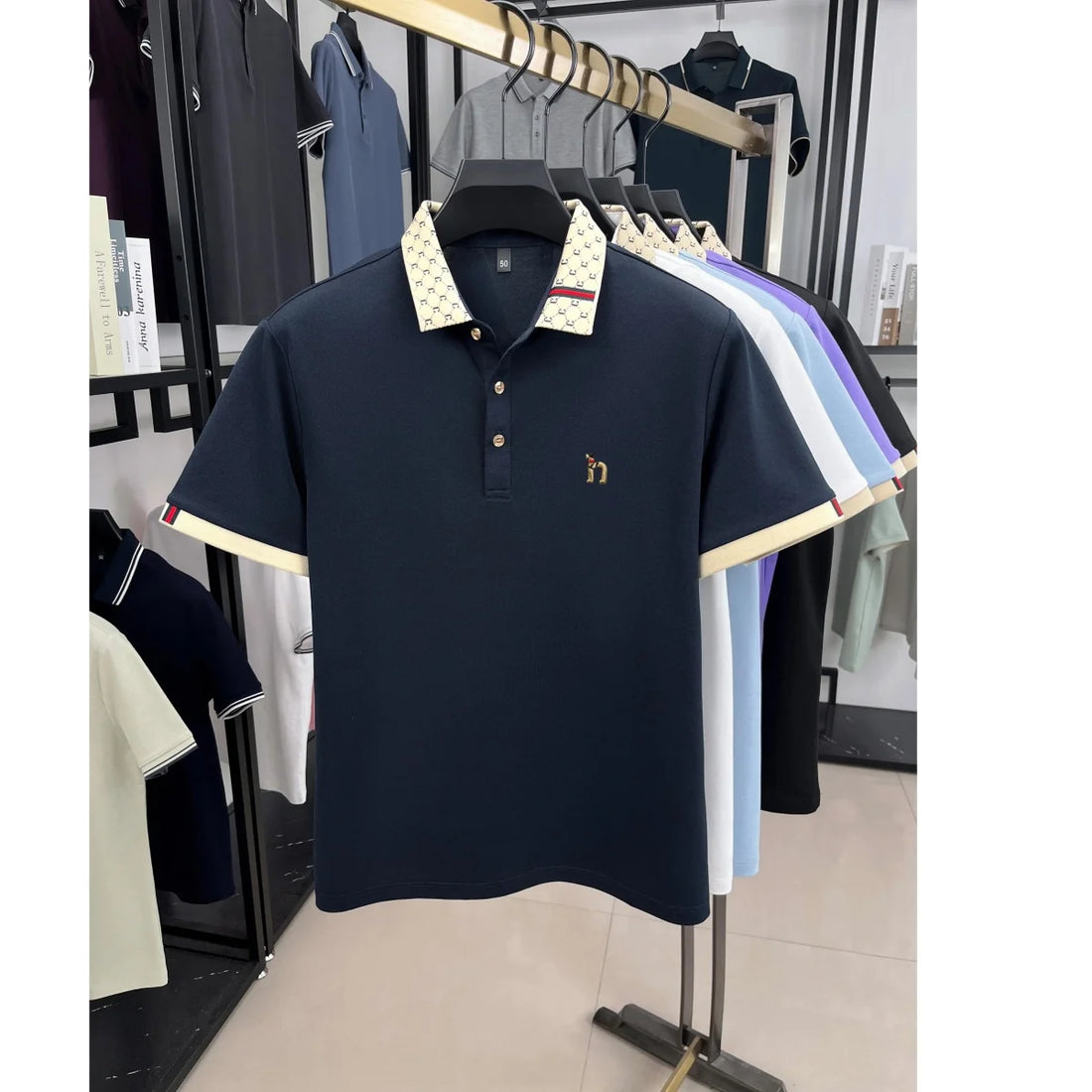 Summer New Luxury Men's Teddy Dog Pattern Design Embroidered Short Sleeve.