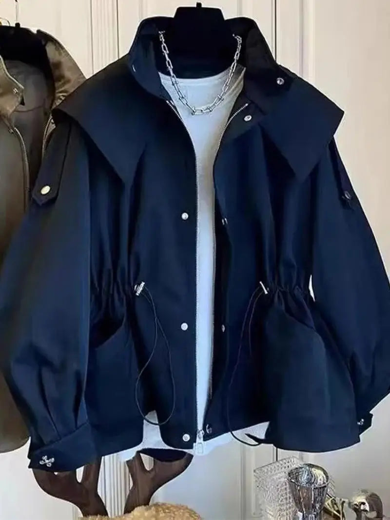 Autumn Trench Coat Women Vintage Hooded Jackets.