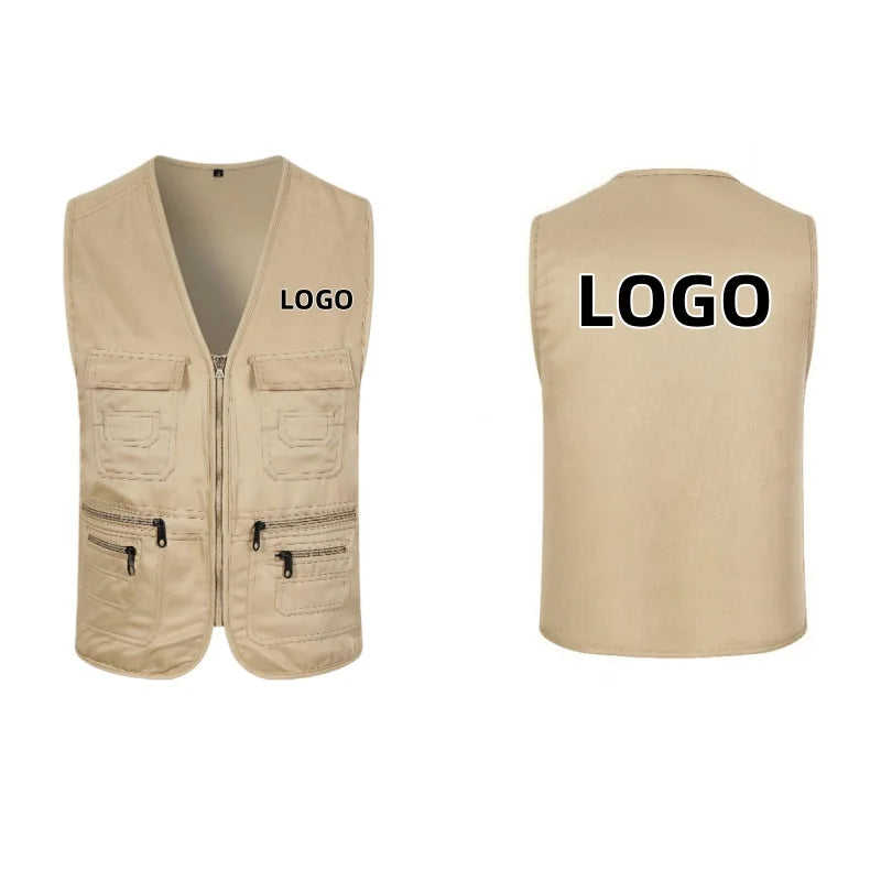Work Clothes Vest Multi-pocket Solid Color Casual Sleeveless.