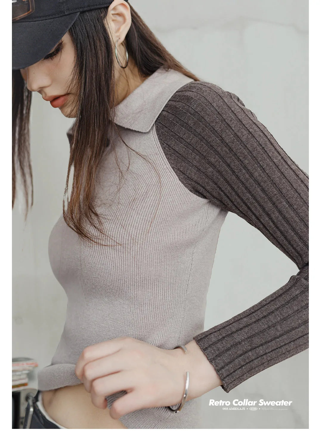 Maden Casual Spliced Knitted Sweater Button Slim Fit Bottoming Versatile Sweater .