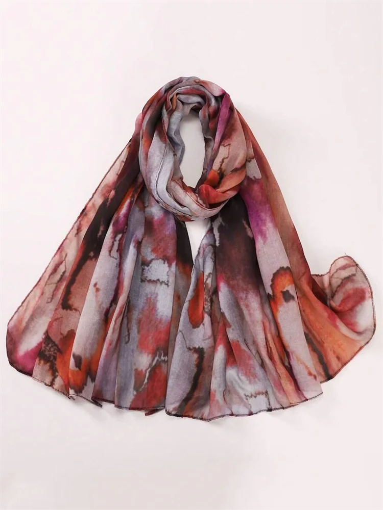 Women Scarves Bohemian Watercolor Muslim Hijab Floral Printed .