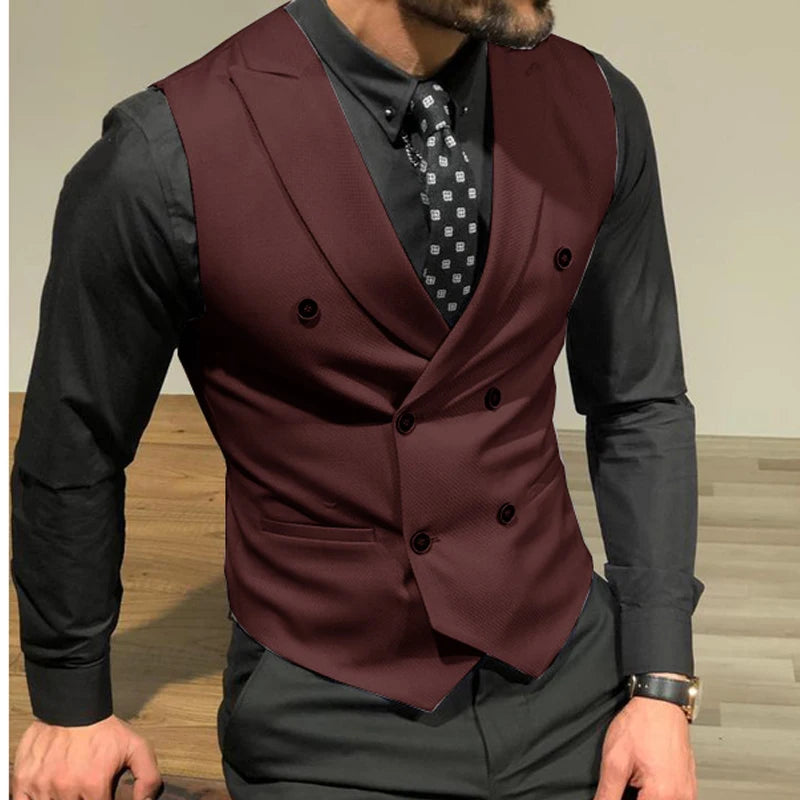 Sleeveless Men's Suit Vests with Double Breasted Slim Fit .