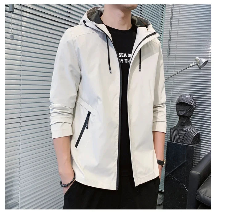 Fashion Solid Color Hooded Large Size Jacket Men's Casual.