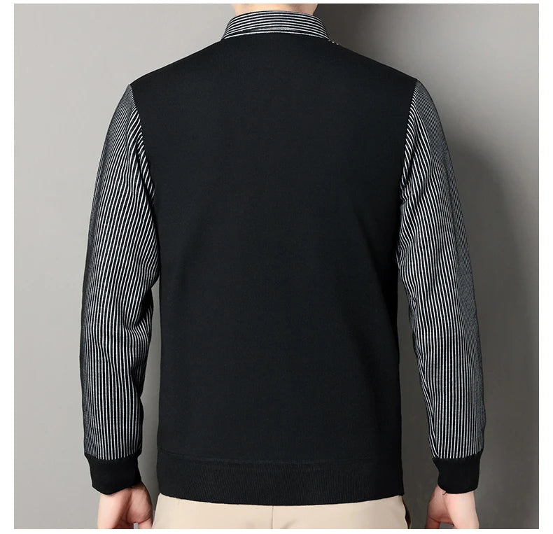 Men's Winter Sweater Fashion Polo Shirt Pullover Slim Fit Elegant Luxury Brand Knitwear Fake Two Pieces Knitted Sweaters