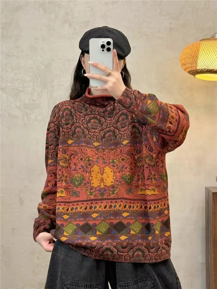 Amax luluE Fashion Pullover Woman Winter Printed Loose.