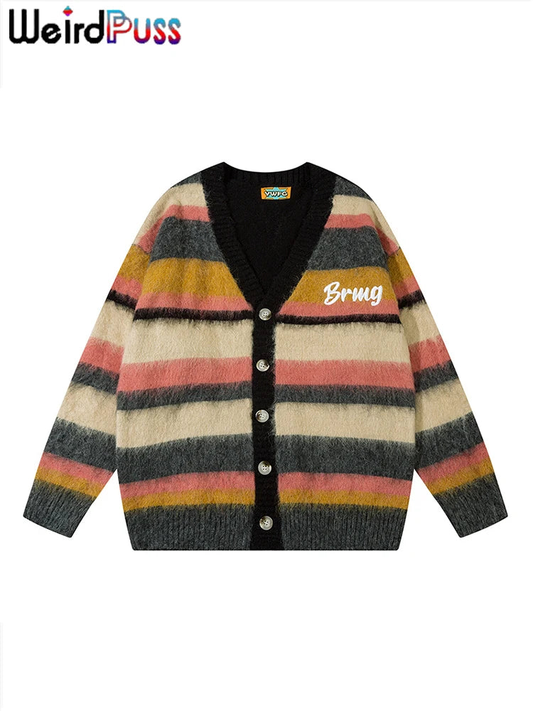 Weird Puss Knitted Colorful Stripe Jacket Women Cardigan .