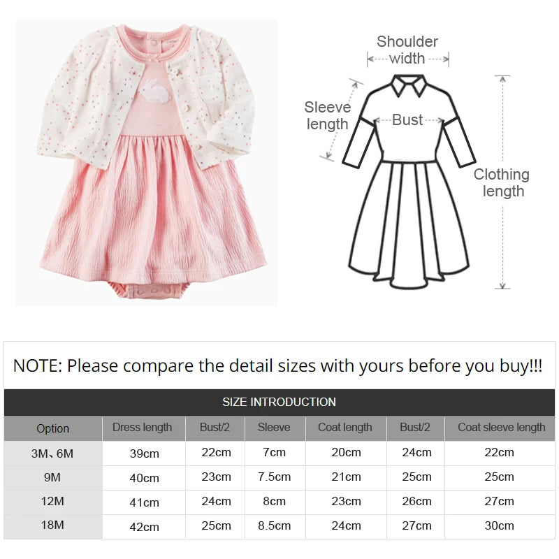 2pcs Spring Summer Infant Baby Girls Clothes Sets Toddler Dresses Long Sleeves Cardigan+Bodysuit Dress Newborn Girl Outfit