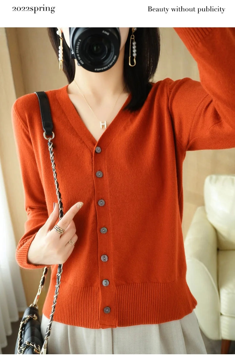Cashmere Knit Cardigan V-Neck Solid Color Fashion High-Grade Comfortable.