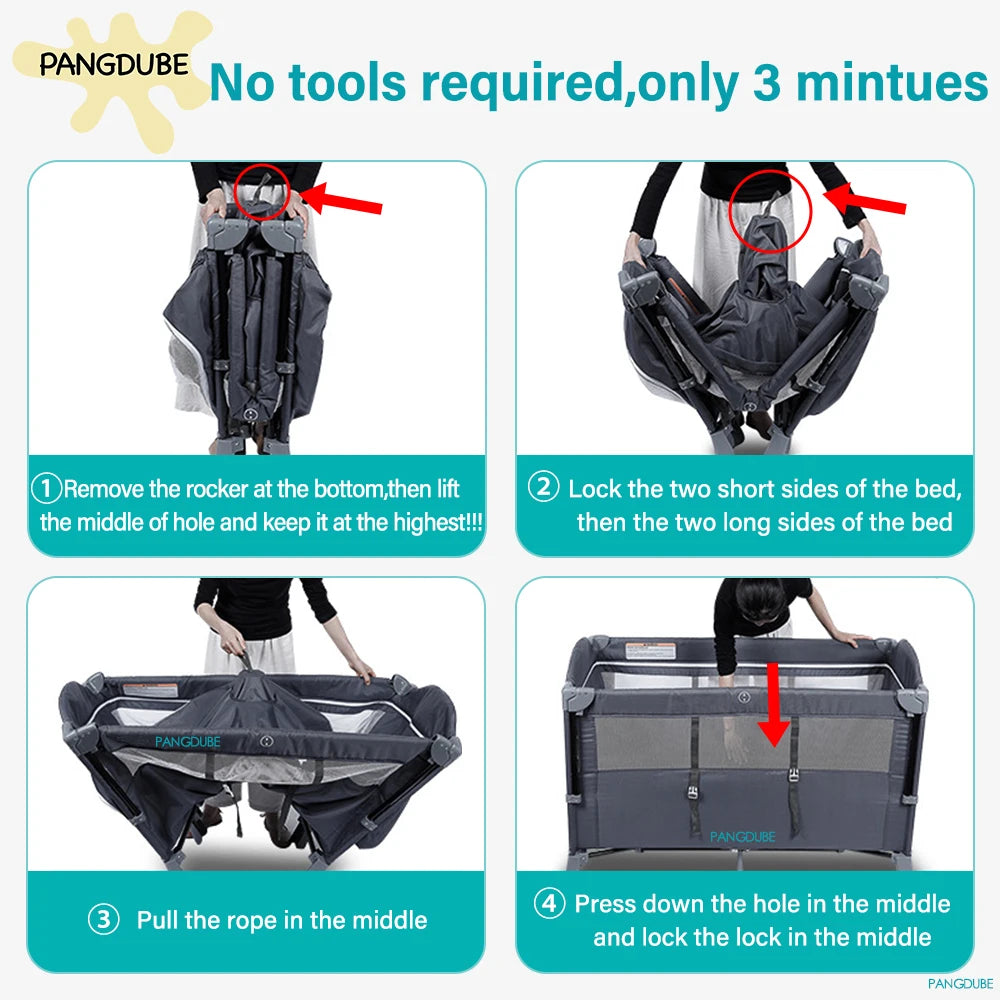 PANGDUBE Multifunctional Baby Crib 120*60cm Baby Bed,