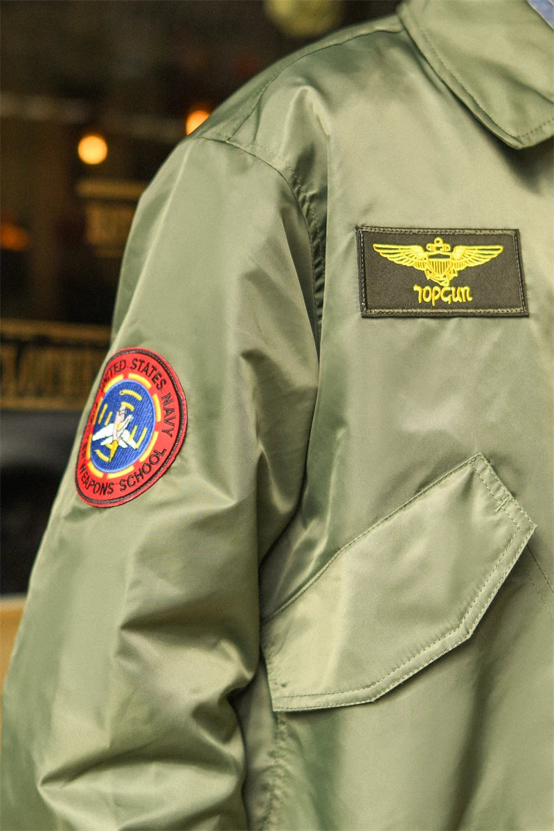 TOP GUN CWU-36P Spring Patched Military Style Bomber Pilot Flight Thin Coat.