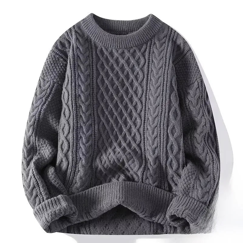 Trendy Knitted Sweater For Men Casual Round Neck Warm Inner Loose.