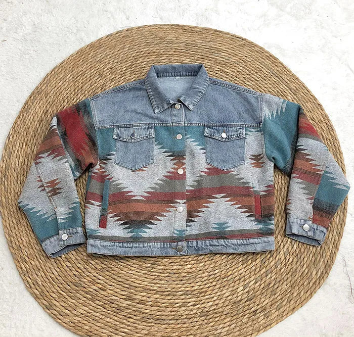 Europe and The United States Long Sleeve Lapel Loose Denim .
