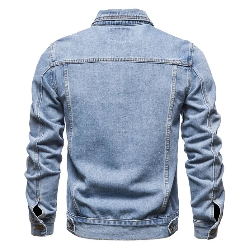 Autumn Men Solid Denim Jackets Fashion Motorcycle Vintage Jeans Jackets.