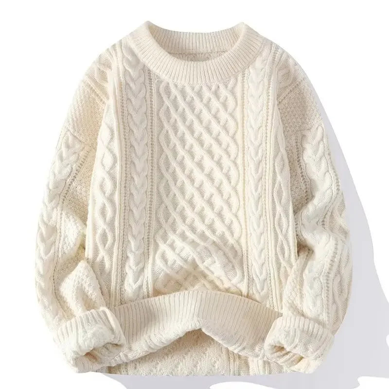 Trendy Knitted Sweater For Men Casual Round Neck Warm Inner Loose.