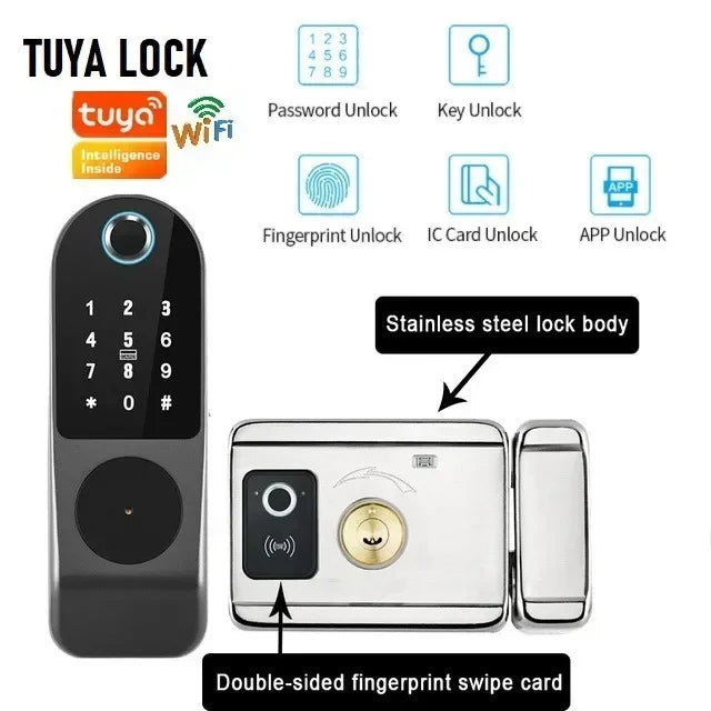 TUYA WIFI Smart Door Locks Fingerprint Lock Outdoor Waterproof Gate Locks .