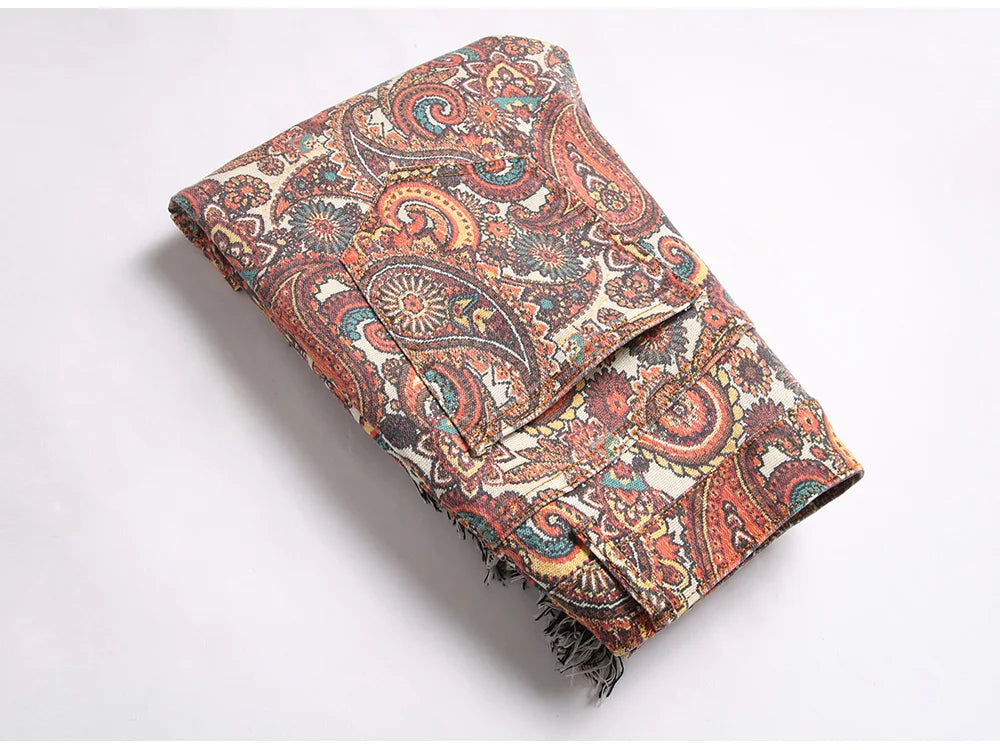 Men Bandana Print Pants Plus Size Multi Pockets Cargo Jeans .