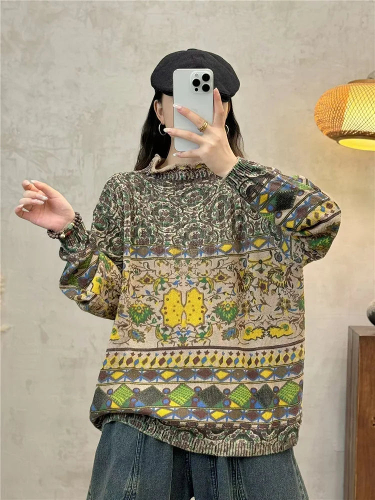 Amax luluE Fashion Pullover Woman Winter Printed Loose.