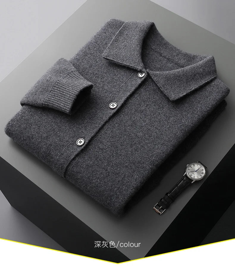 Autumn/Winter Cashmere Cardigan Men's Polo Neck Sweater.