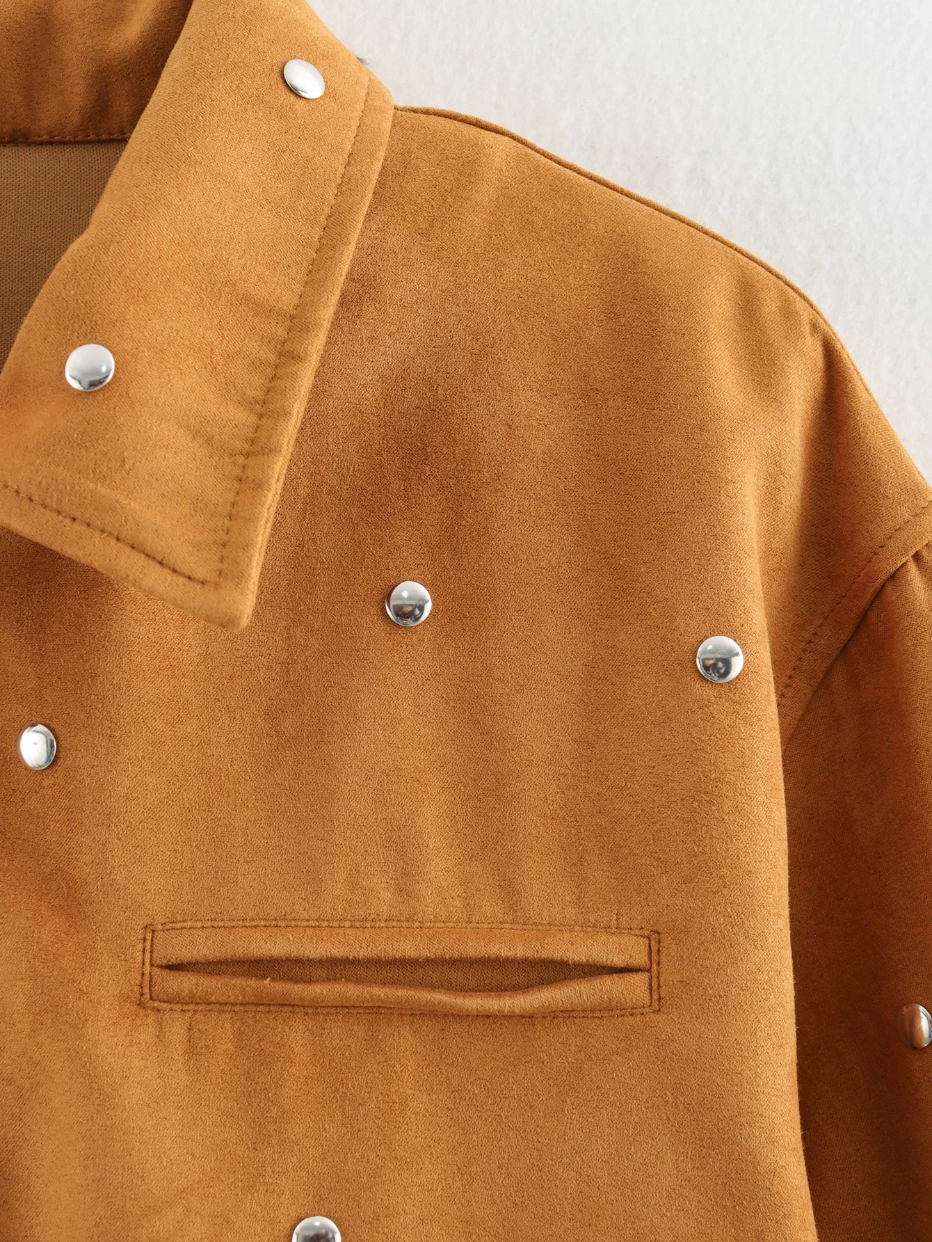 TRAFZA Casual Chic Women Solid Jackets Rivet Long Sleeve .