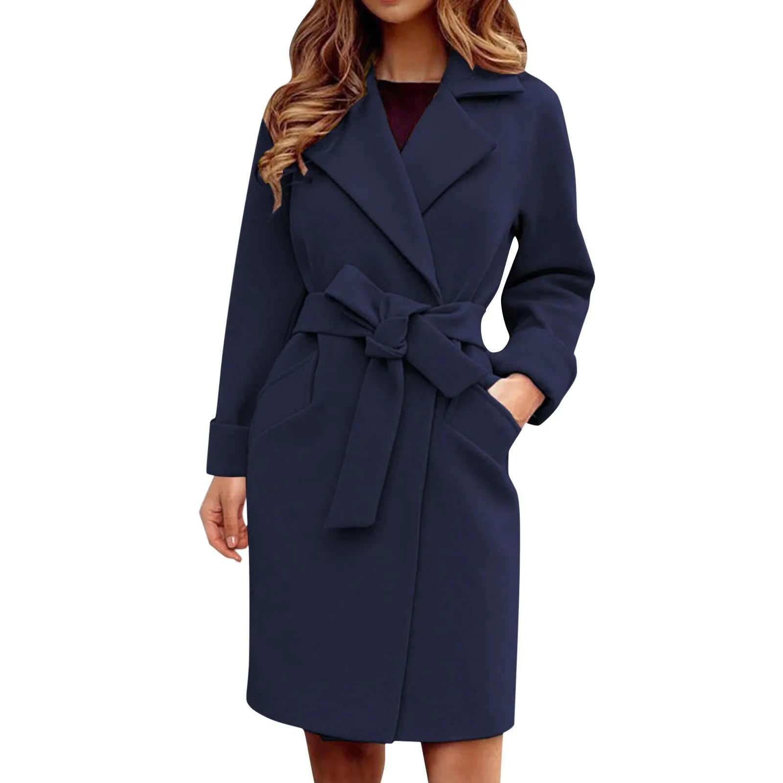 Women Hot Pink Trench Coat Casual Mid Long Overcoat.