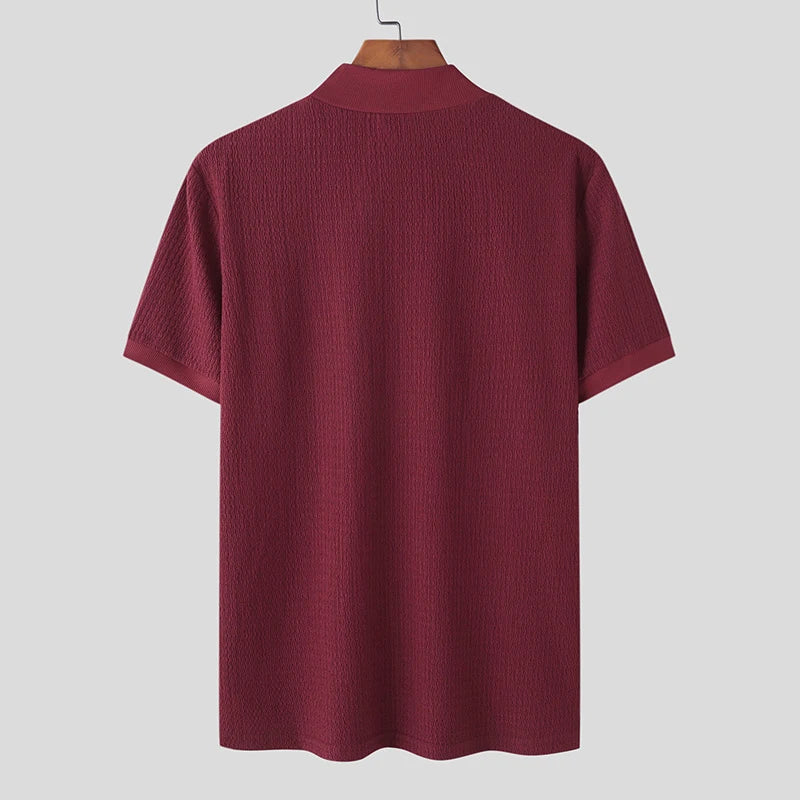 New Summer Fashion Tight T-shirt Casual Streetwear Textured High-neck Solid Color Short-sleeved Bottoming Tees Korean Style Tops