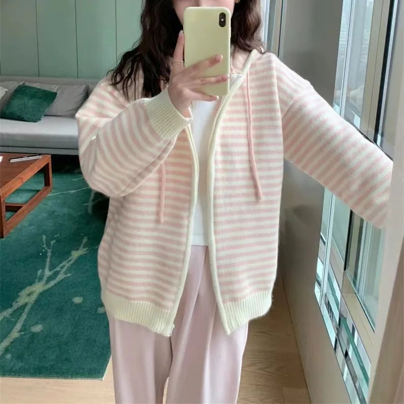 Striped Knit Cardigan Autumn and Winter New Loose Sweet.