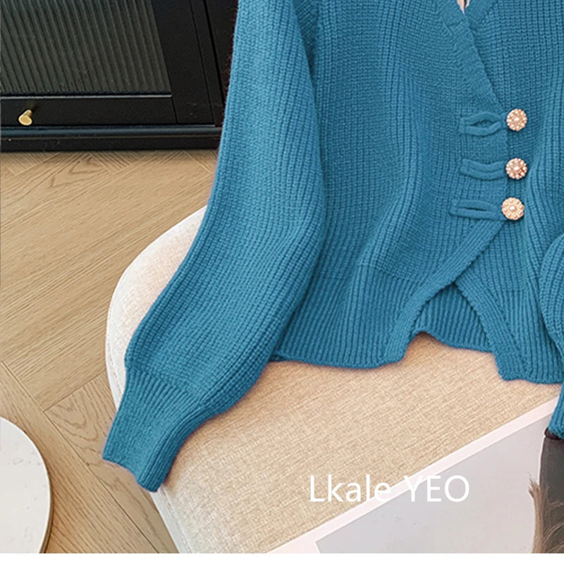 New 2025 Autumn Winter Design Splicing Slim Women Knitted Cardigan Sweater Jacket Fashion Fake Two Items Loose Ladies Top