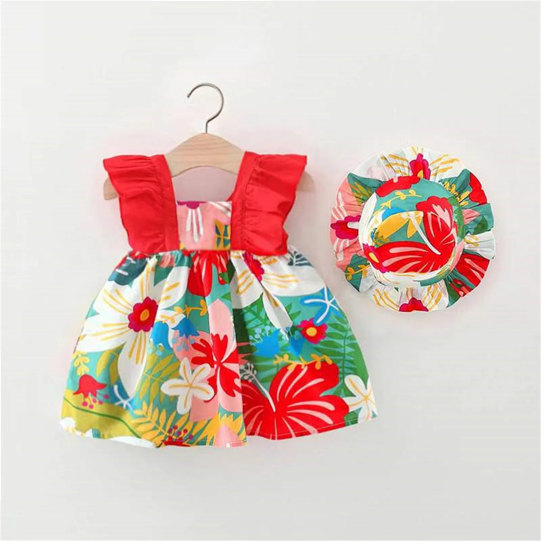 Summer Baby Girl's Dress New Tropical Flower Flying Sleeve.
