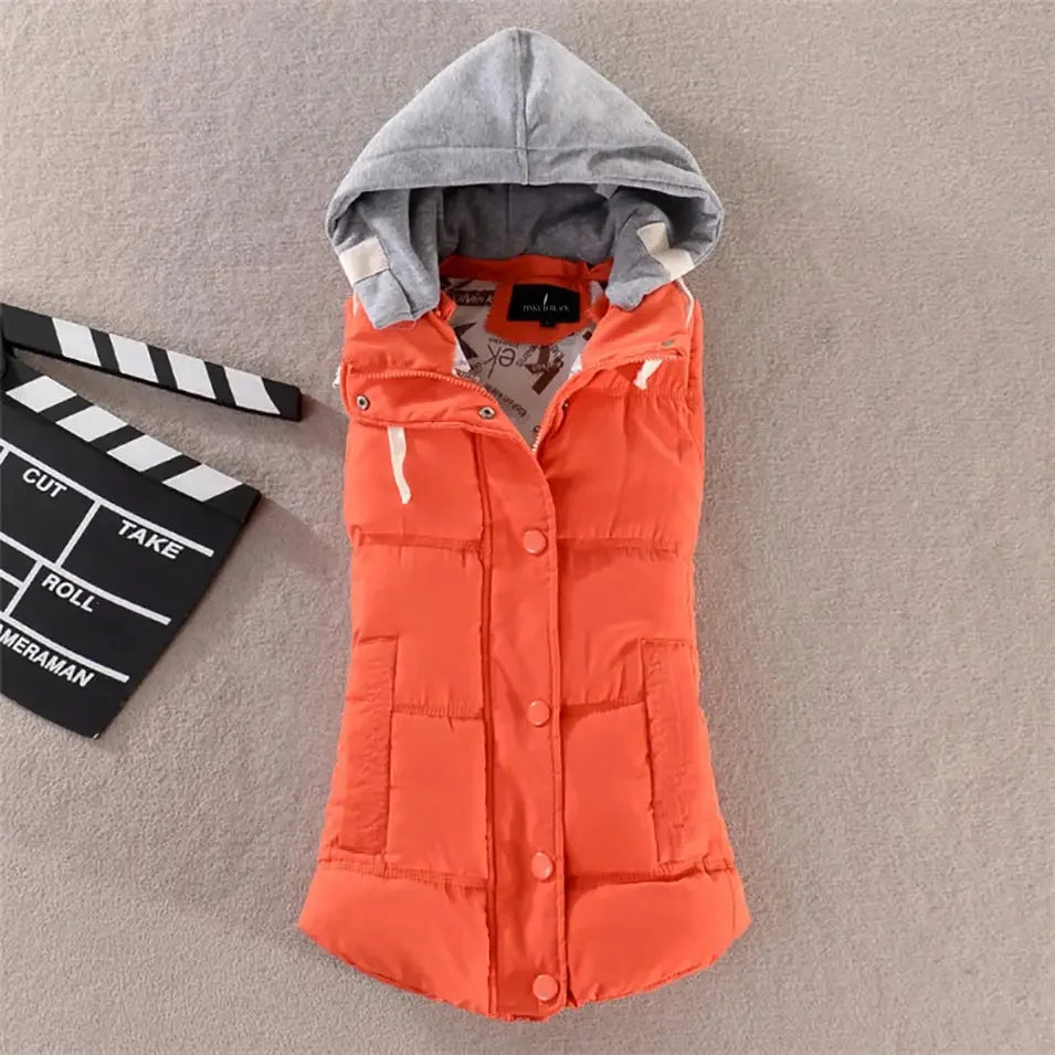 Winter Fashion Cotton Vest Women Hooded Collar Casual Coat .